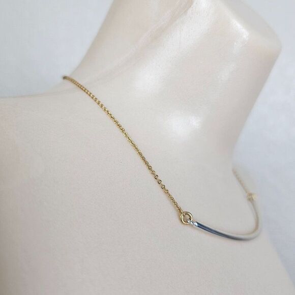 J Crew Necklace Choker Curved Tube Bar Gold Silver 2 Tone Delicate Minimalist - Picture 2 of 11